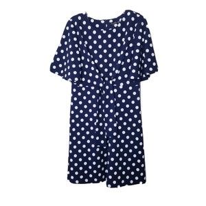 Peach Velvet Blue Polka Dot Front Tie Dress Women Size 12